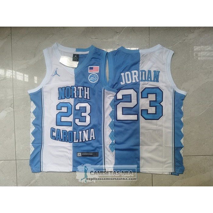Camiseta NCAA North Carolina Tar Heels Michael Jordan NO 23 Split Azul Blanco